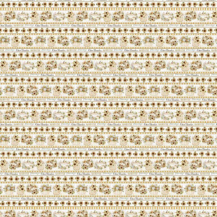 Henry Glass Autumn Elegance Metallic Border Stripe Cream Fabric By The Yard