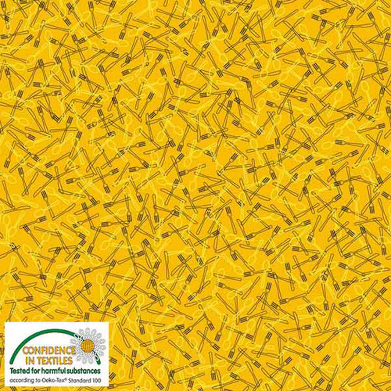 Stof European Quilting Best Bits Utensils Mustard Cotton Fabric By The Yard