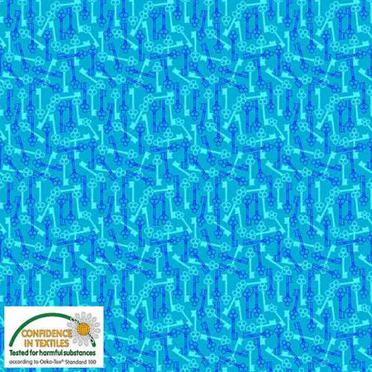 Stof European Quilting Best Bits Keys Blue Cotton Fabric By The Yard