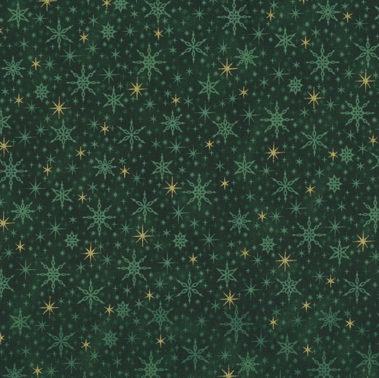 Stof European Petit Cristal Small Stars Green Gold Cotton Fabric By The Yard
