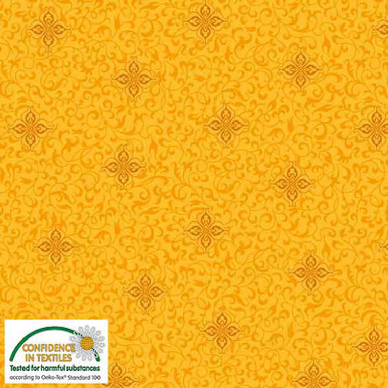 Stof European Colour Harmony Flowers & Leaves Yellow Cotton Fabric By The Yard