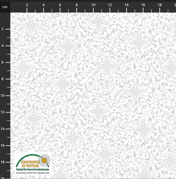 Stof European Colour Harmony Flowers & Leaves White Cotton Fabric By The Yard