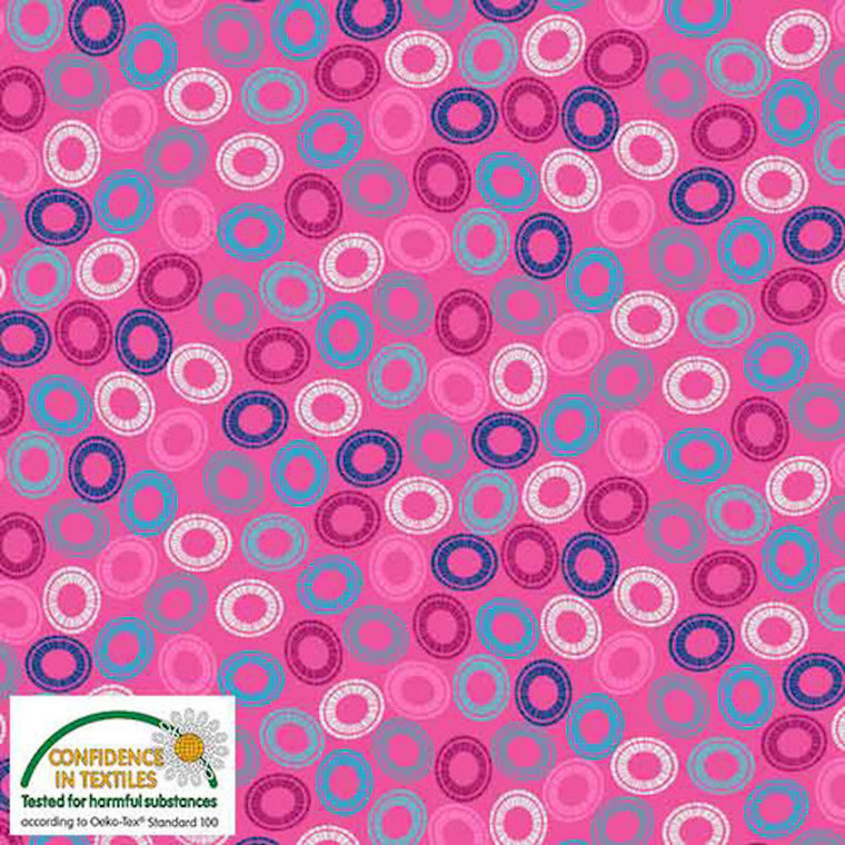 Stof Quilters Combination Multi Circles Pink Cotton Fabric By The Yard
