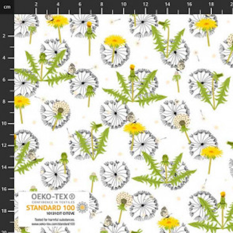 Stof European Spread The Seeds Dandelion W Leaves White Cotton Quilting Fabric By The Yard