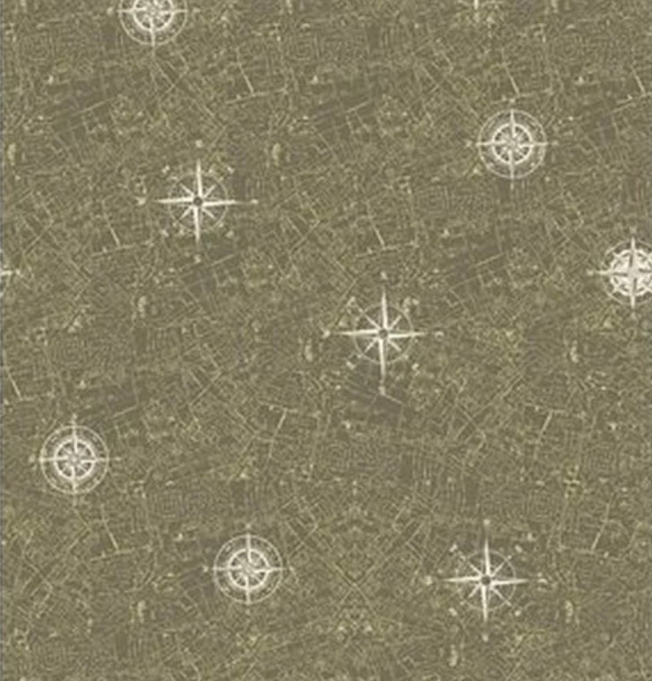 Stof European Quilting Old School Map Plan Olive Cotton Fabric By The Yard