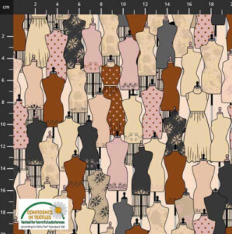 Stof European Sew Sew Sew It Mannequins Sand Cotton Quilting Fabric By The Yard Stof European Sew Sew Sew It Mannequins Sand Cotton Quilting Fabric By The Yard