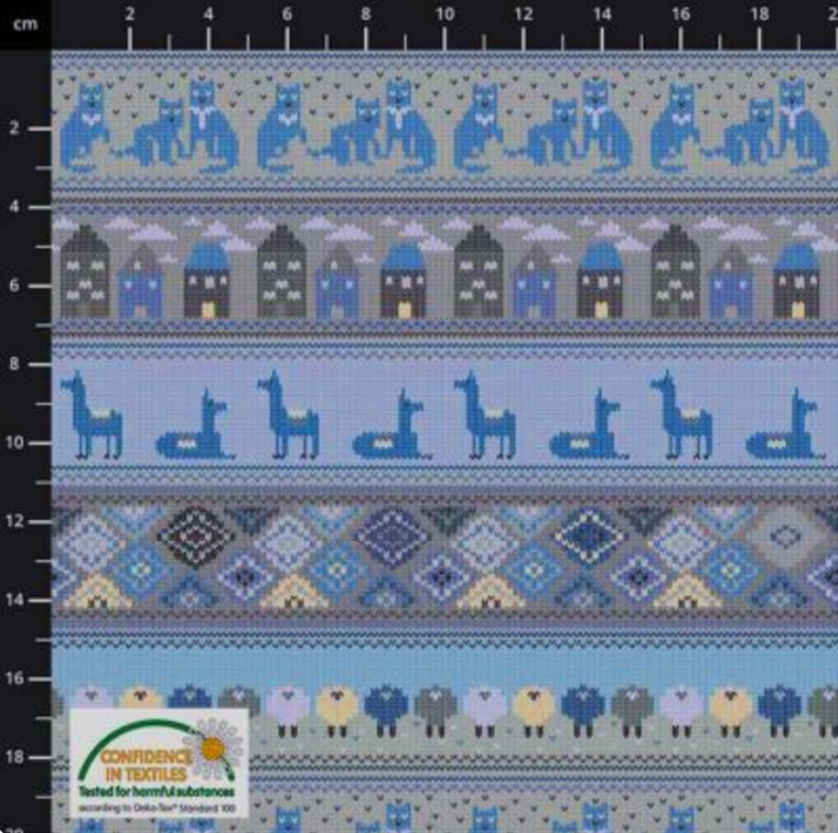 Stof European Knitting Nook Jaquard Knitted Pattern Blue Cotton Fabric By The Yard Stof European Knitting Nook Jaquard Knitted Pattern Blue Cotton Fabric By The Yard