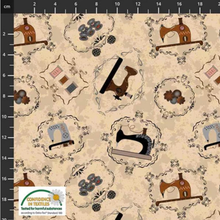 Stof European Sew Sew Sew It Sewing Machines Sand Cotton Quilting Fabric By The Yard Stof European Sew Sew Sew It Sewing Machines Sand Cotton Quilting Fabric By The Yard