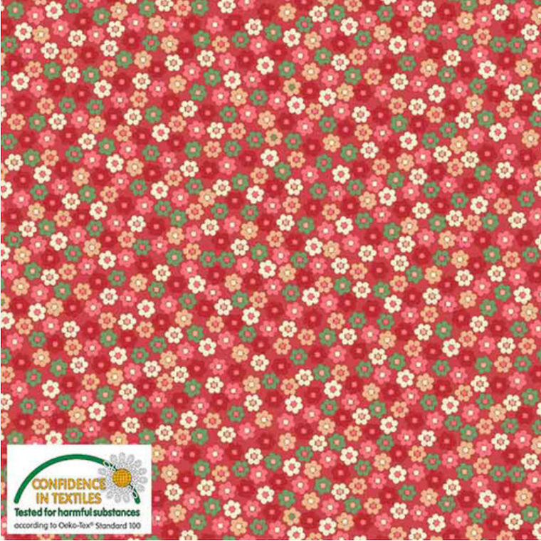 Stof Quilters Combination Flowers & Leaves Coral Cotton Fabric By The Yard Stof Quilters Combination Flowers & Leaves Coral Cotton Fabric By The Yard