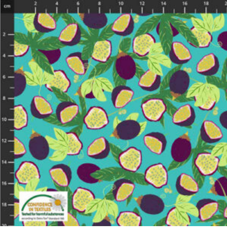 Stof European Garden Passion Passionfruit Turquoise Cotton Fabric By The Yard Stof European Garden Passion Passionfruit Turquoise Cotton Fabric By The Yard