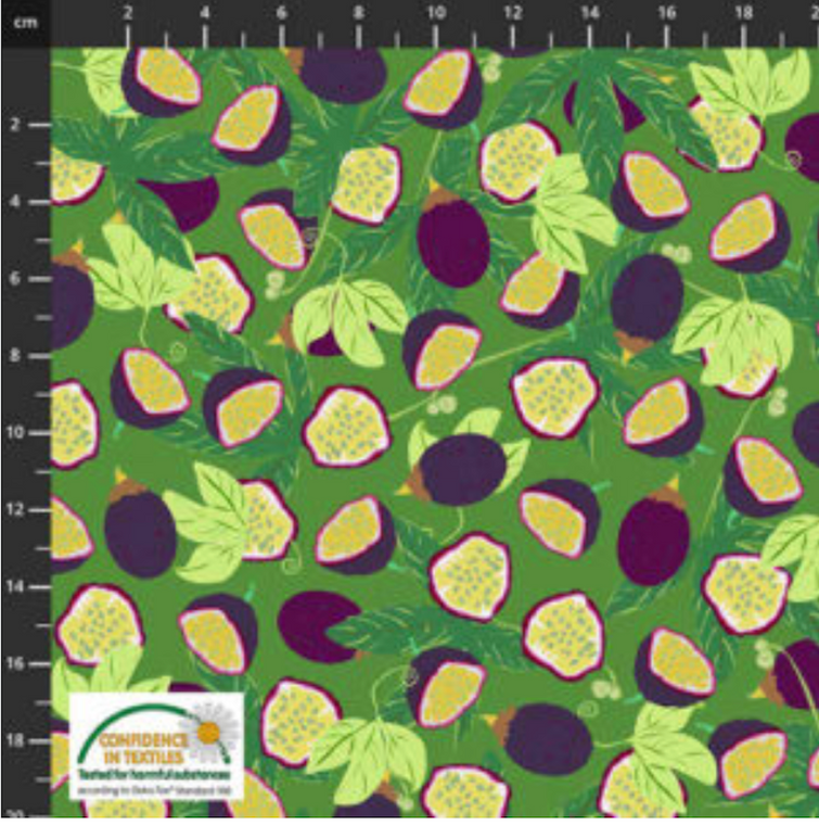 Stof European Garden Passion Passionfruit Green Cotton Fabric By The Yard Stof European Garden Passion Passionfruit Green Cotton Fabric By The Yard