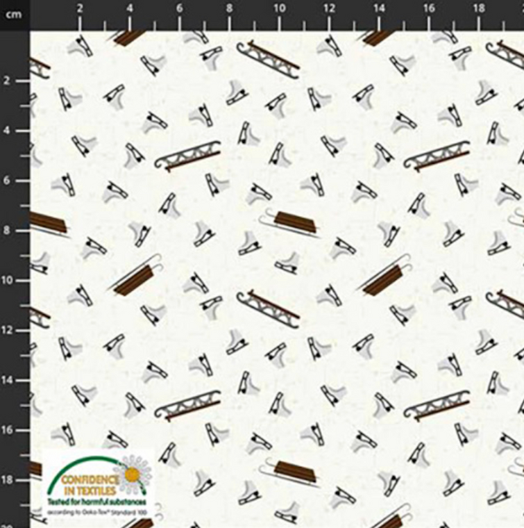 Stof European Quilting Winter 4 You Sleds & Skates White Cotton Fabric By The Yard Stof European Quilting Winter 4 You Sleds & Skates White Cotton Fabric By The Yard