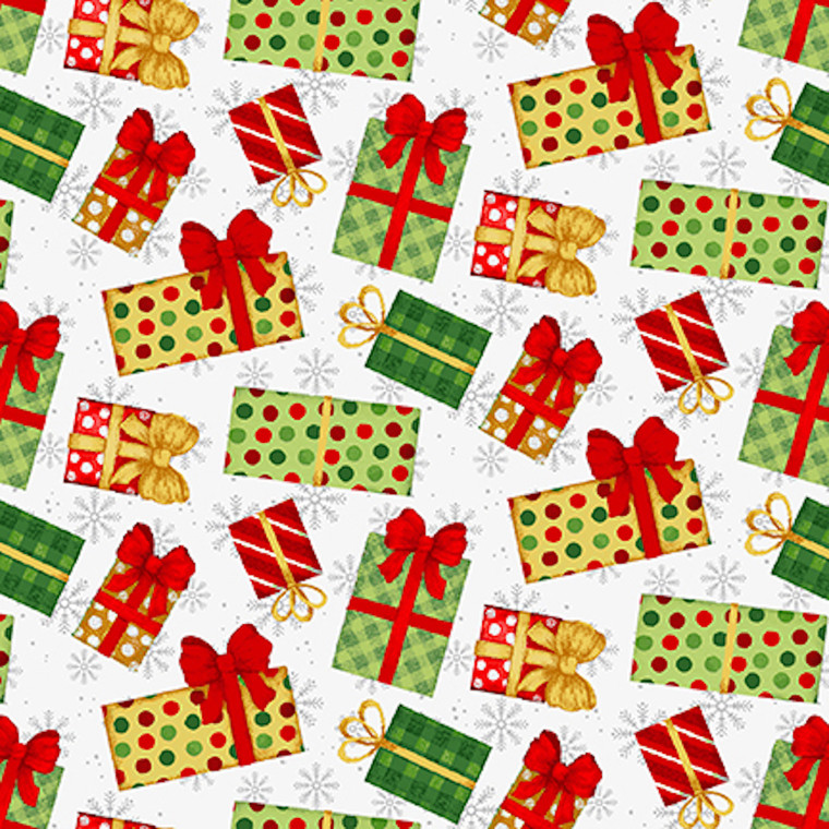 StudioE Merry Town Tossed Packages White Cotton Fabric By The Yard StudioE Merry Town Tossed Packages White Cotton Fabric By The Yard