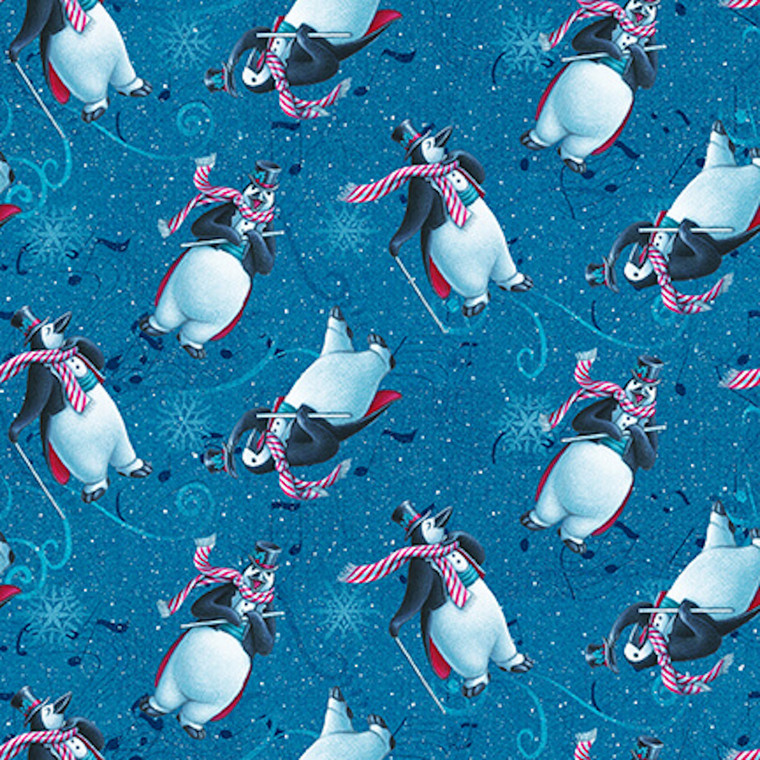 StudioE 12 Days Of Christmas Penguins Cyan Cotton Fabric By The Yard StudioE 12 Days Of Christmas Penguins Cyan Cotton Fabric By The Yard