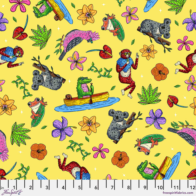 Free Spirit Mulga Tropical Jungle Jams Back To Nature Yellow Fabric by Yard Free Spirit Mulga Tropical Jungle Jams Back To Nature Yellow Fabric by Yard