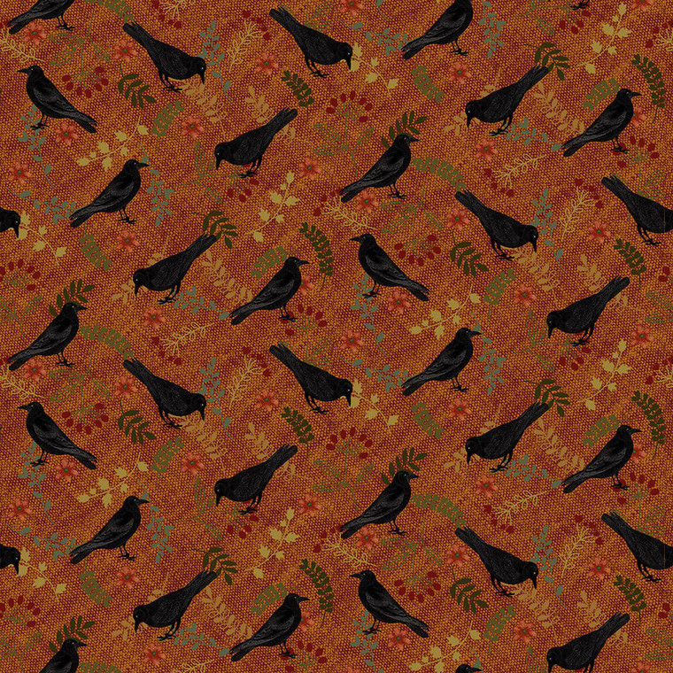 Henry Glass Cavalier Crows Allover Crows Pumpkin Cotton Fabric By The Yard