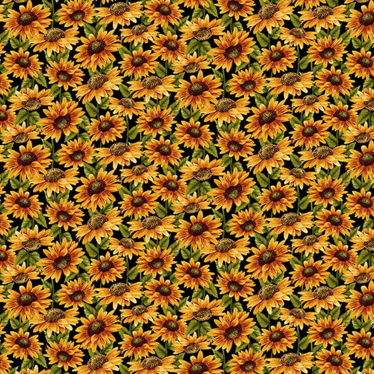 Henry Glass Cavalier Crows Daisies Black Cotton Fabric By The Yard