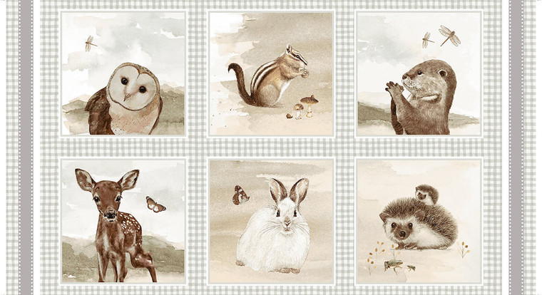 Henry Glass Little Ones 24" Cute Critters Block Fabric By The Panel