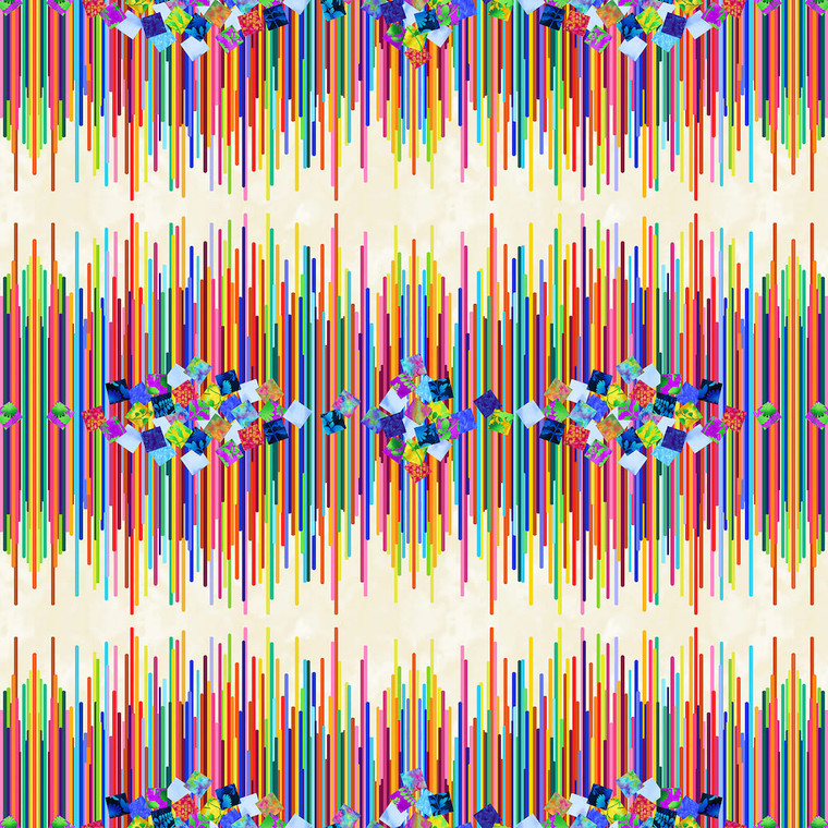 StudioE Fractal Forest Static Border Stripe Cream Cotton Fabric By The Yard