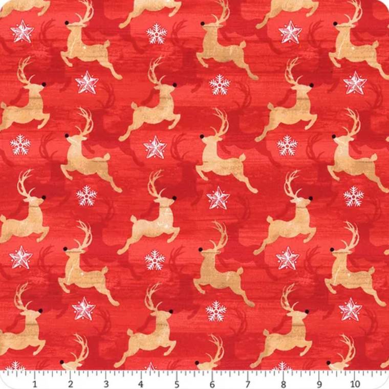 Studio E Winter Vintage Whispers From Santa Reindeer Red Fabric By The Yard