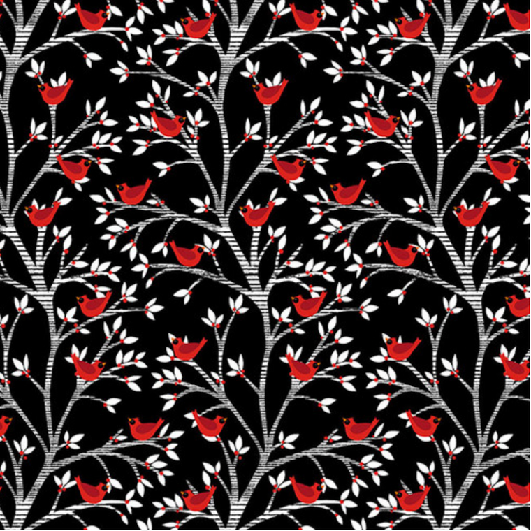 Blank Quilting It's Snow Wonder Cardinals In Trees Black Cotton Fabric By The Yard