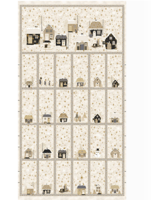 Stof Star Sprinkle Christmas Calendar House Cream and Gold Cotton Fabric By The Yard Stof Star Sprinkle Christmas Calendar House Cream and Gold Cotton Fabric By The Yard