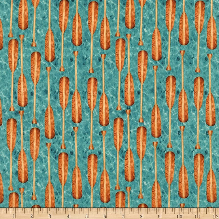 Henry Glass Dockside Canoe Paddles Aqua Cotton Fabric By Yard