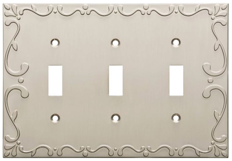 Franklin Brass W35078-SN Classic Lace Satin Nickel Triple Switch Wall Plate Cover Franklin Brass W35078-SN Classic Lace Satin Nickel Triple Switch Wall Plate Cover