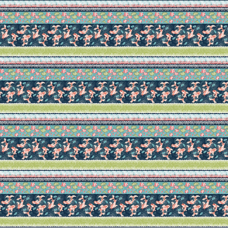 Studio E Koi Garden Border Stripe Multi Fabric By The Yard