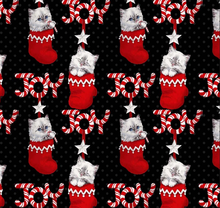 Studio E Furry & Bright Kitten In Stocking Black Cotton Fabric By Yard Studio E Furry & Bright Kitten In Stocking Black Cotton Fabric By Yard
