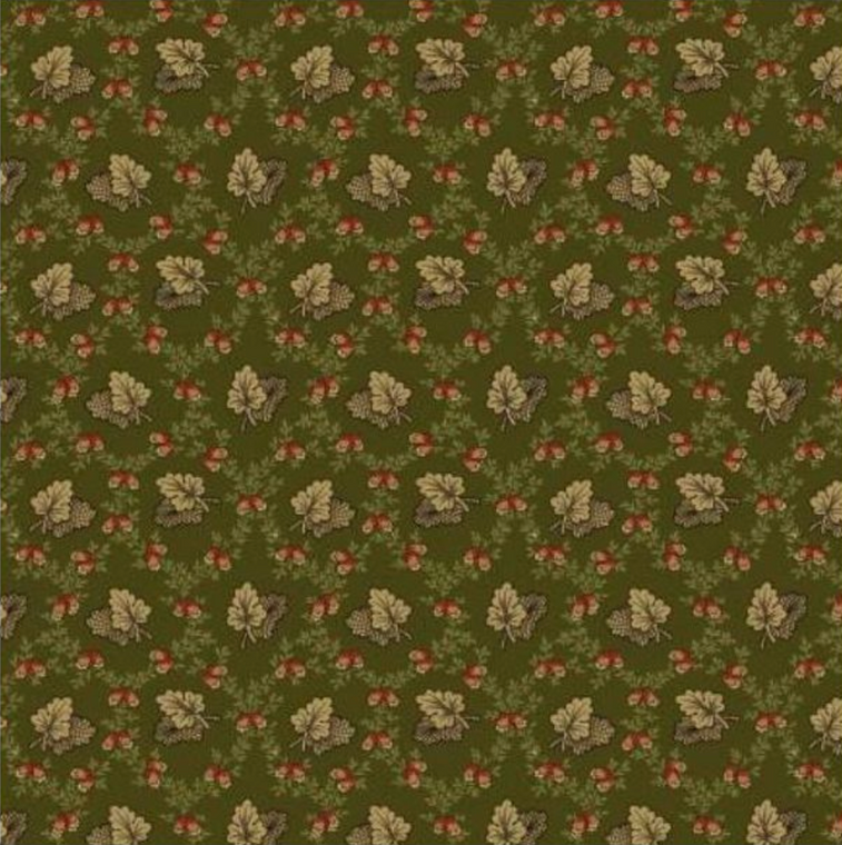 Henry Glass Autumn Spice Acorns & Oak Leaves Green Cotton Fabric By The Yard