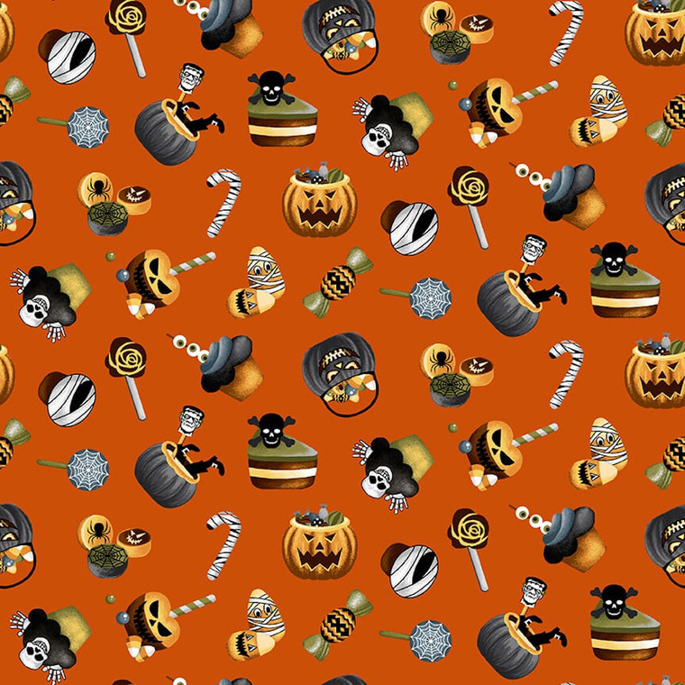 Henry Glass Halloween Ball Scary Treats Orange Cotton Fabric By The Yard Henry Glass Halloween Ball Scary Treats Orange Cotton Fabric By The Yard