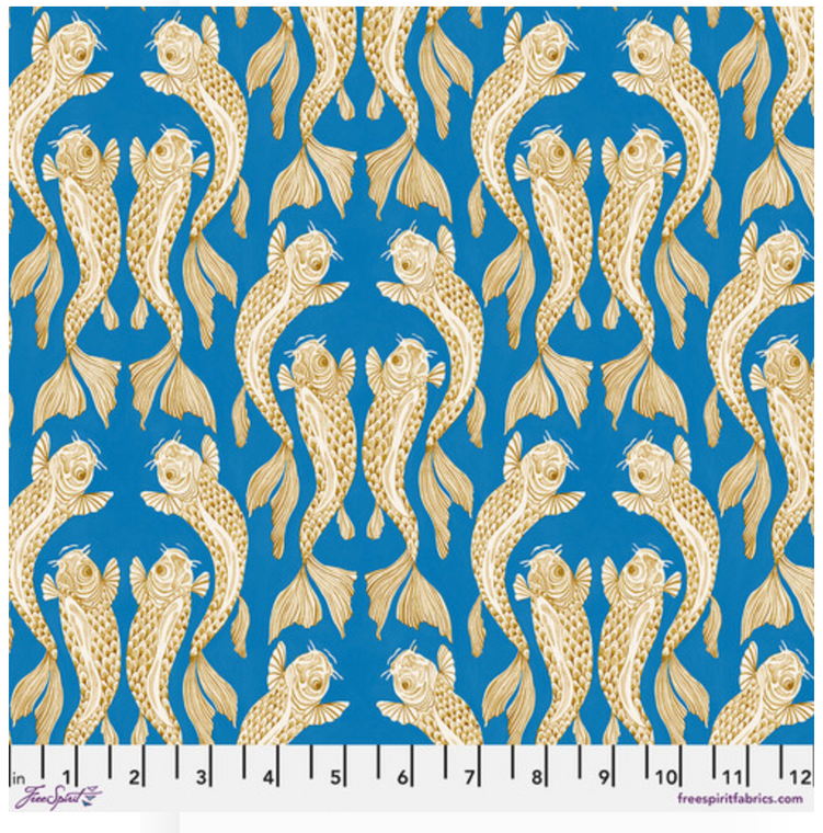 Free Spirit Sanderson Water Garden Voyaging Koi Blue Cotton Fabric By The Yard Free Spirit Sanderson Water Garden Voyaging Koi Blue Cotton Fabric By The Yard