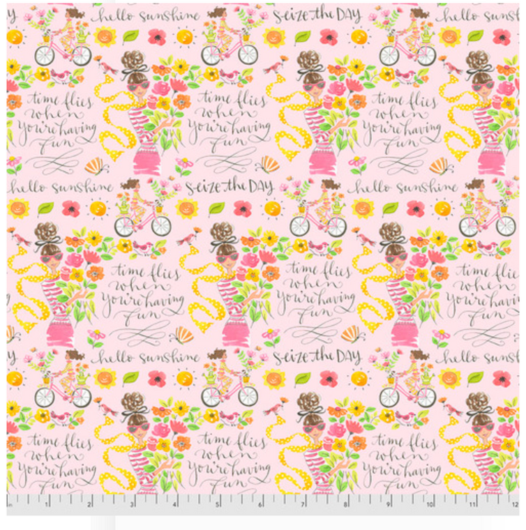 Anne Keenan Higgins Calendar Girls Seize The Day Pink Cotton Fabric by The Yard Anne Keenan Higgins Calendar Girls Seize The Day Pink Cotton Fabric by The Yard