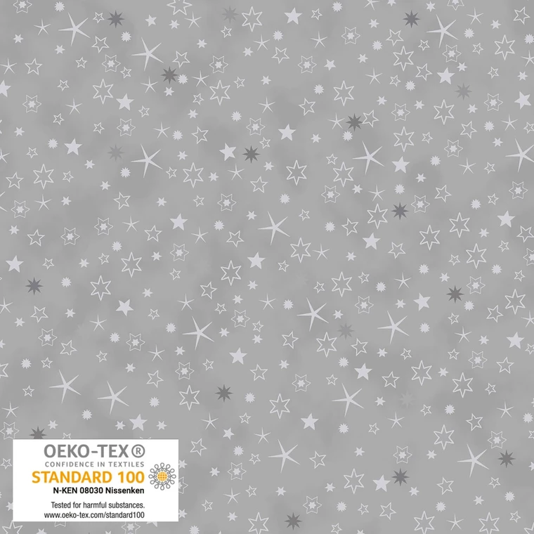 Stof European We Love Christmas Sm Stars Gray Silver Cotton Quilting Fabric By The Yard
