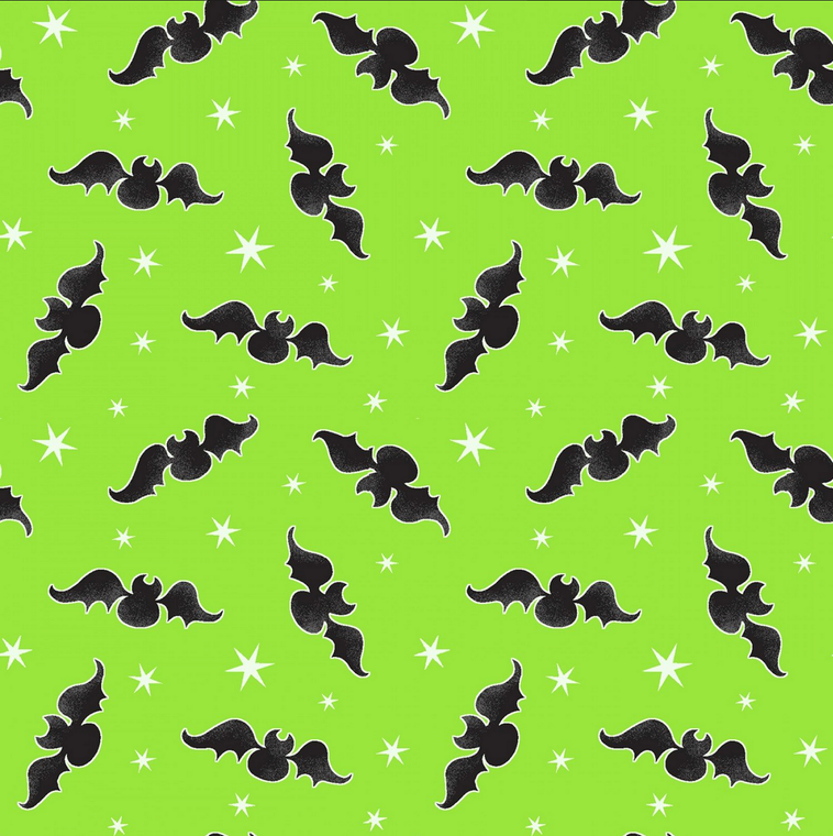Henry Glass Here We Glow Halloween Tossed Bats Green Cotton Fabric By The Yard