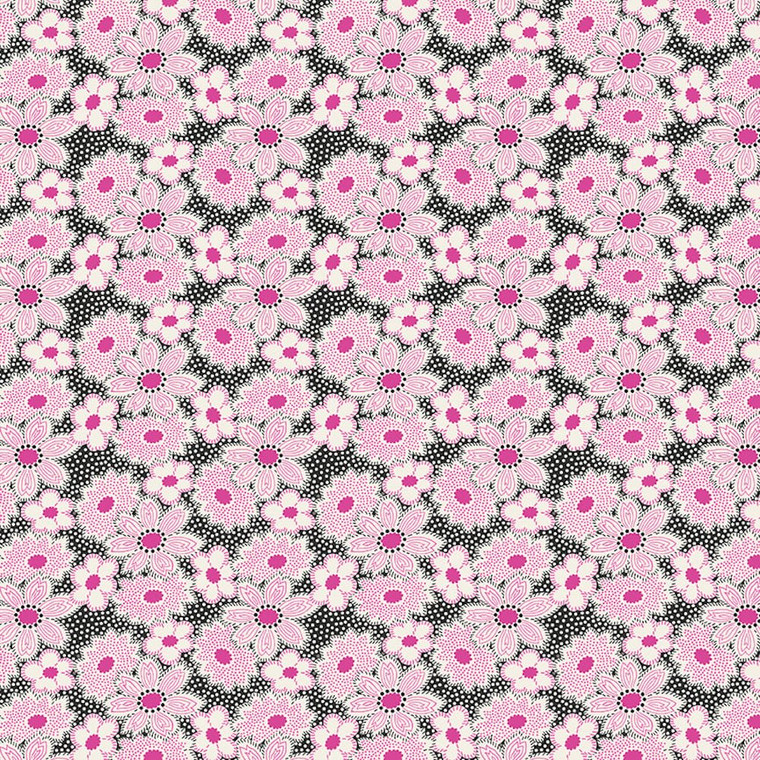 Henry Glass Nana Mae VII Lg Flowers Black Pink Cotton Fabric By The Yard