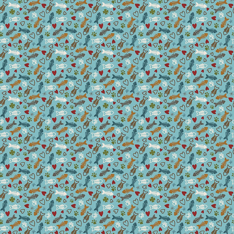 Henry Glass Hat On A Cat Fish & Bone Lt Blue Cotton Fabric By The Yard