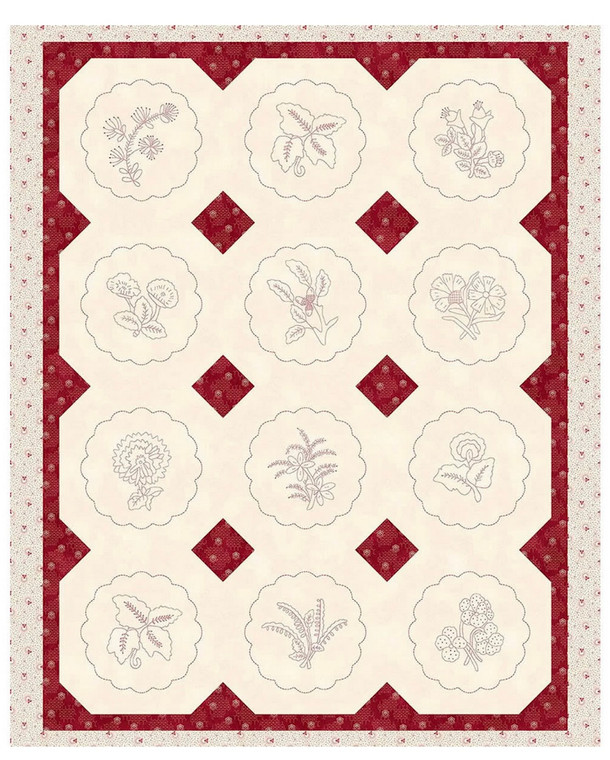 Henry Glass Memories in Redwork Grandma's Quilt Panel Cotton Fabric By The Panel Henry Glass Memories in Redwork Grandma's Quilt Panel Cotton Fabric By The Panel