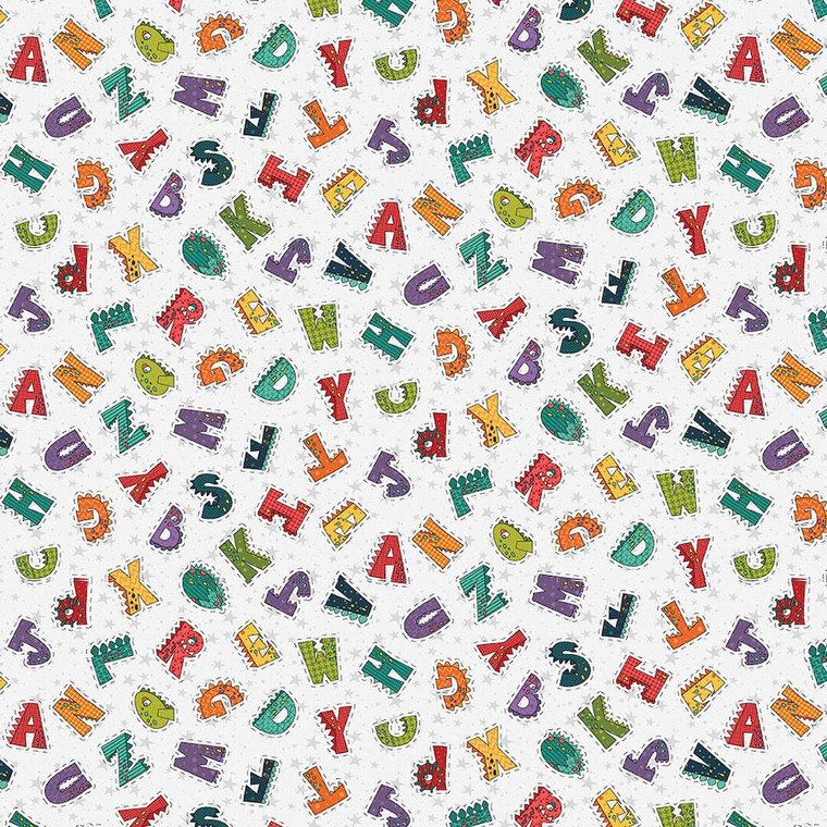 Henry Glass Born To Roar Alphabet Lt Gray Cotton Fabric By The Yard
