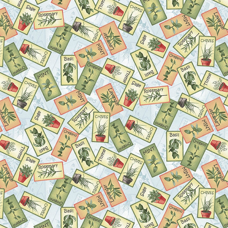 Henry Glass Gardening Snowmen Seed Packets Lt Blue Cotton Fabric By The Yard Henry Glass Gardening Snowmen Seed Packets Lt Blue Cotton Fabric By The Yard