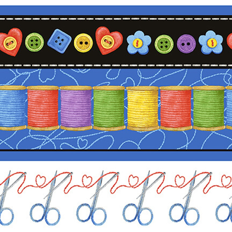 Henry Glass Just Sew Happy Border Stripe Multi Cotton Fabric By The Yard Henry Glass Just Sew Happy Border Stripe Multi Cotton Fabric By The Yard