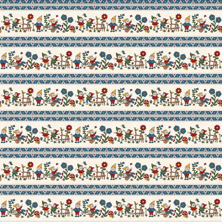 Henry Glass Gnome & Garden Gnome Stripe Cream Cotton Fabric By The Yard Henry Glass Gnome & Garden Gnome Stripe Cream Cotton Fabric By The Yard