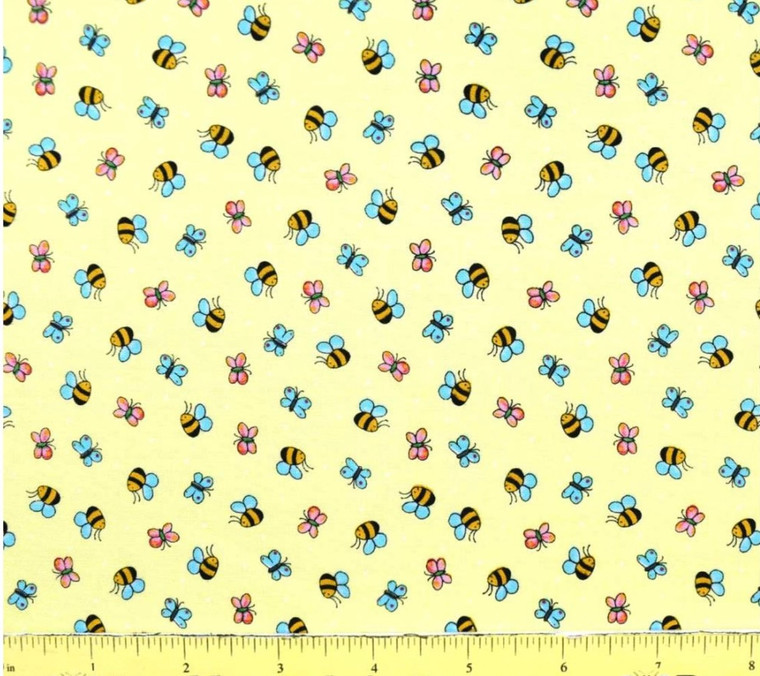 Henry Glass Hay Day Bees & Butterflies Butter Cotton Fabric By The Yard