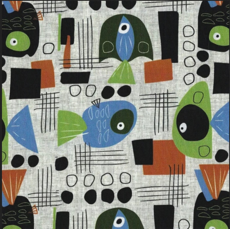 Paintbrush Studios Fish Hope Funky Fish Beige Cotton Fabric By The Yard