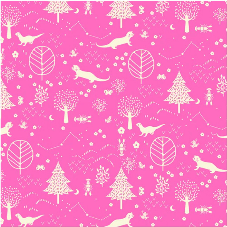 Paintbrush Studios Otter Romp Forest Pink Cotton Fabric By The Yard Paintbrush Studios Otter Romp Forest Pink Cotton Fabric By The Yard
