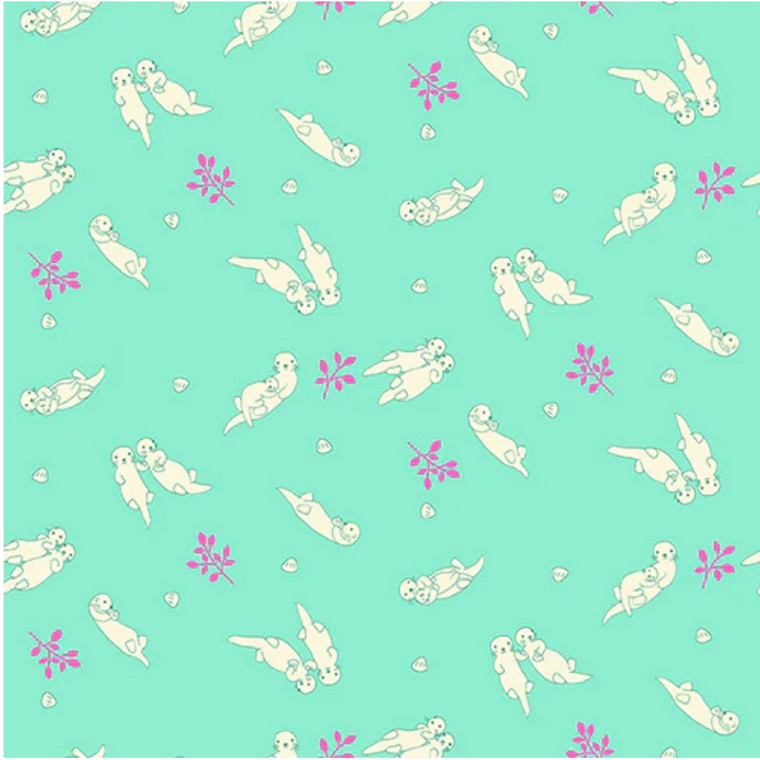 Paintbrush Studios Otter Romp Swimming Turquoise Cotton Fabric By The Yard