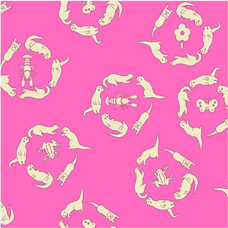 Paintbrush Studios Otter Romp In Circles Pink Cotton Fabric By The Yard