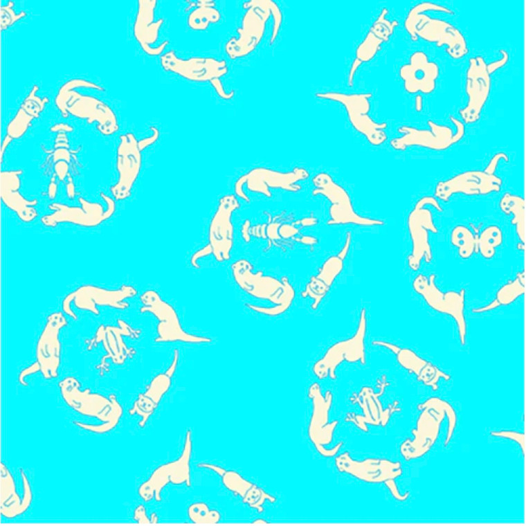 Paintbrush Studios Otter Romp In Circles Turquoise Cotton Fabric By The Yard