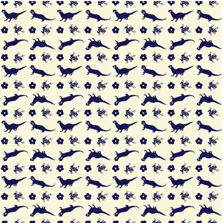 Paintbrush Studios Otter Romp Stripe Ecru Navy Cotton Fabric By The Yard
